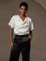 [Vit] SilkSilky-SE Short Sleeve Cowl Neck Damblusar 004