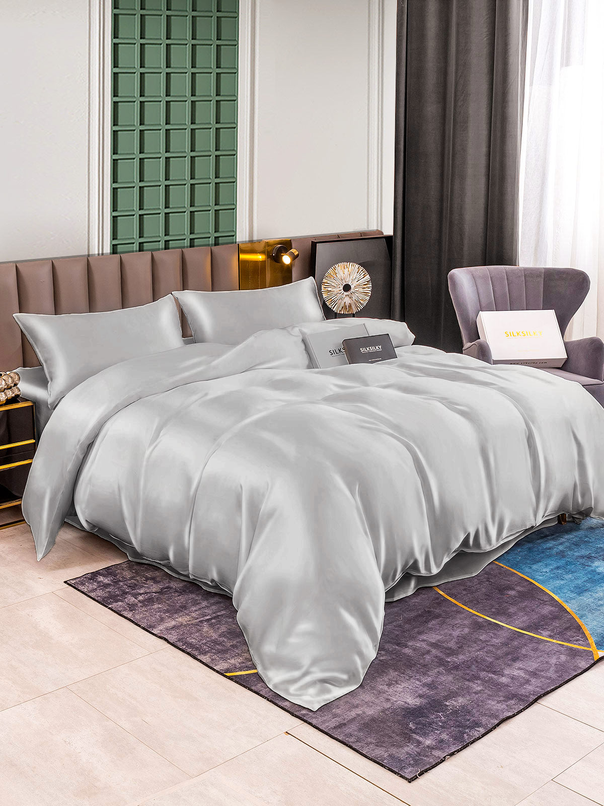 [Silver] SilkSilky-SE 25Momme Rent Silke Bedding Set 001