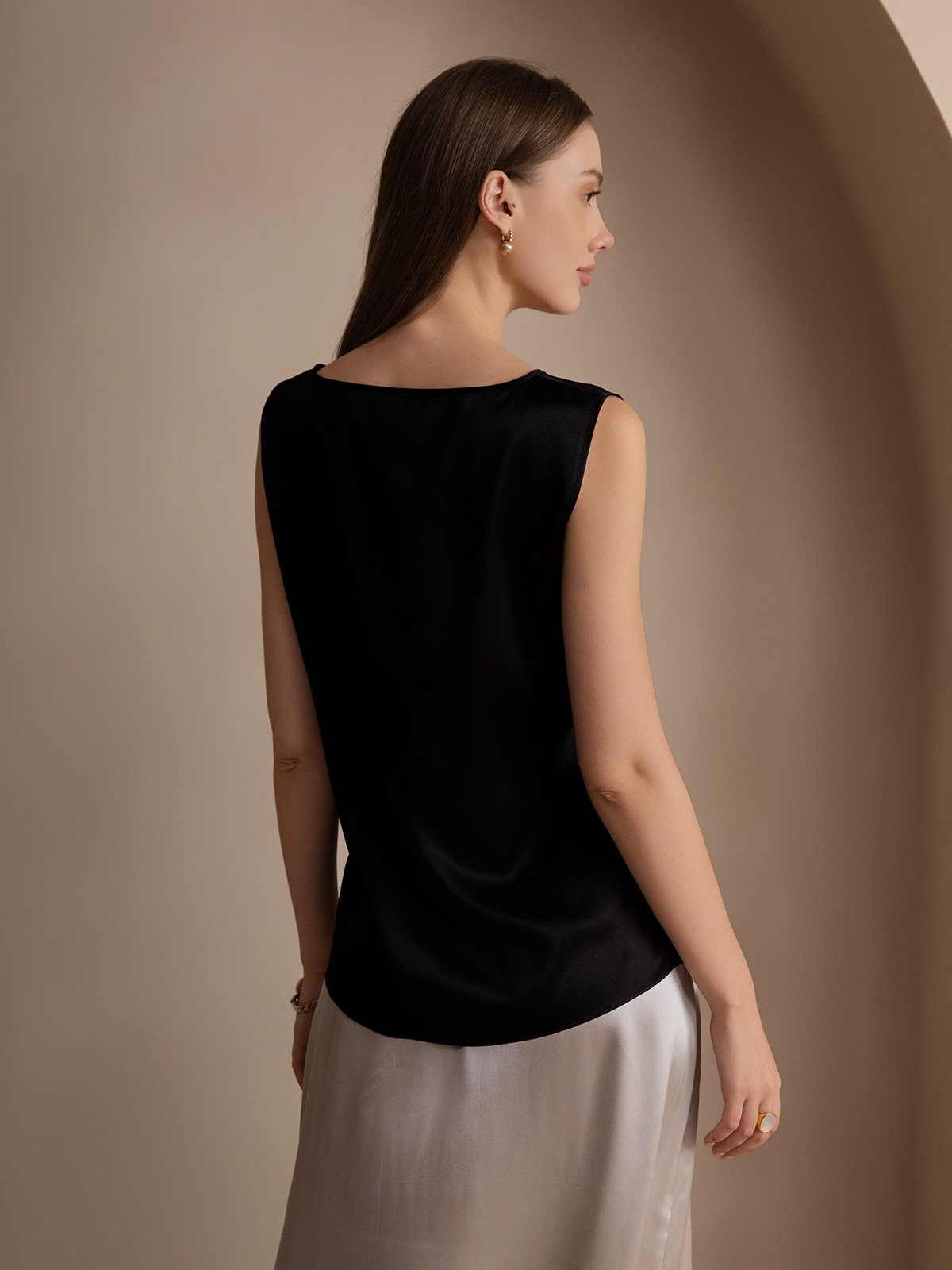 [Svart] SilkSilky-SE 19Momme Silke Camisoles 002