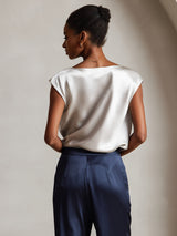 [Ljusgrå] SilkSilky-SE Cap Sleeve Cowl Neck Dam T-Shirt 002