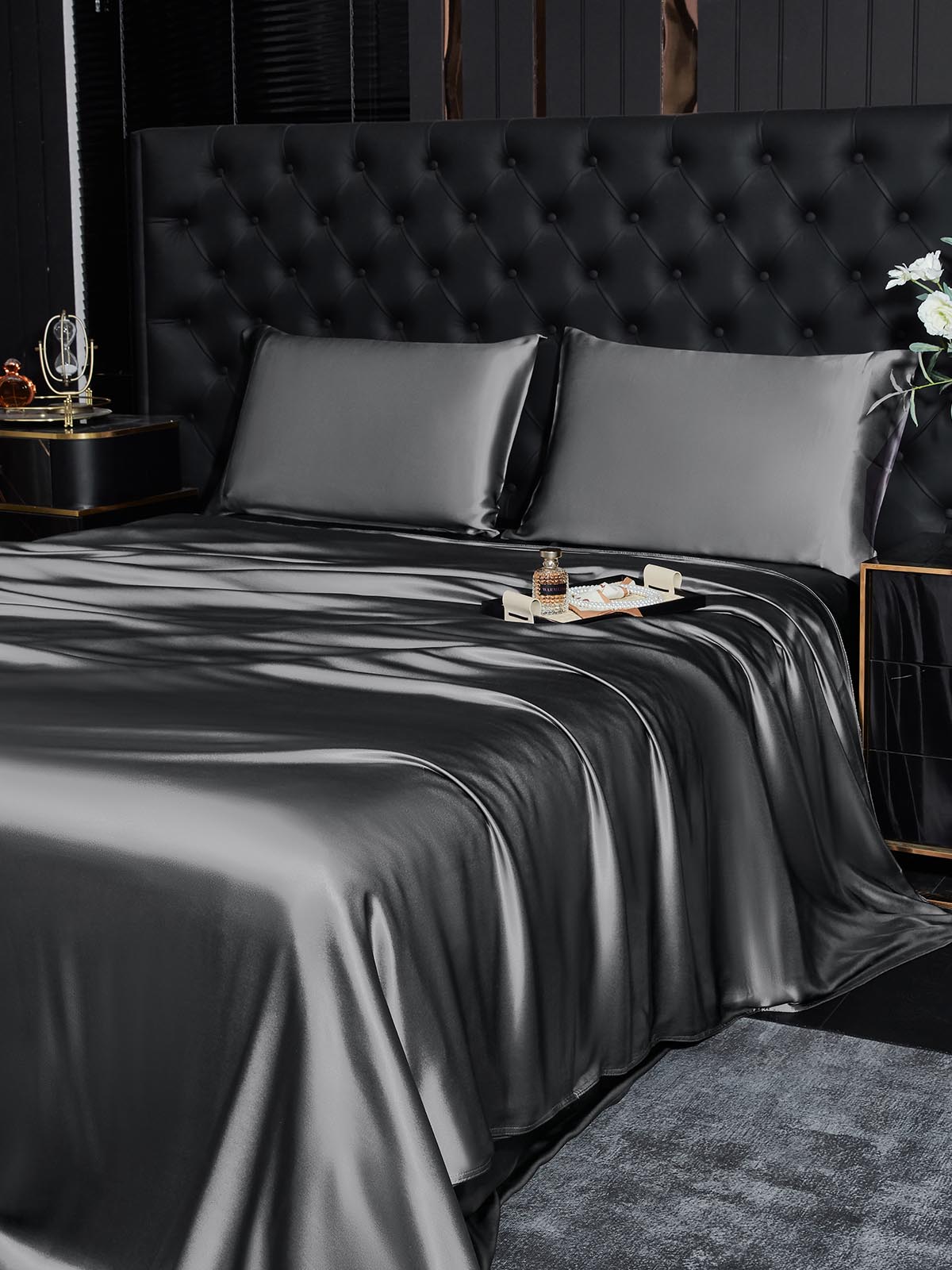 [Mörkgrå] SilkSilky-SE 19Momme Rent Silke Bedding Set 003