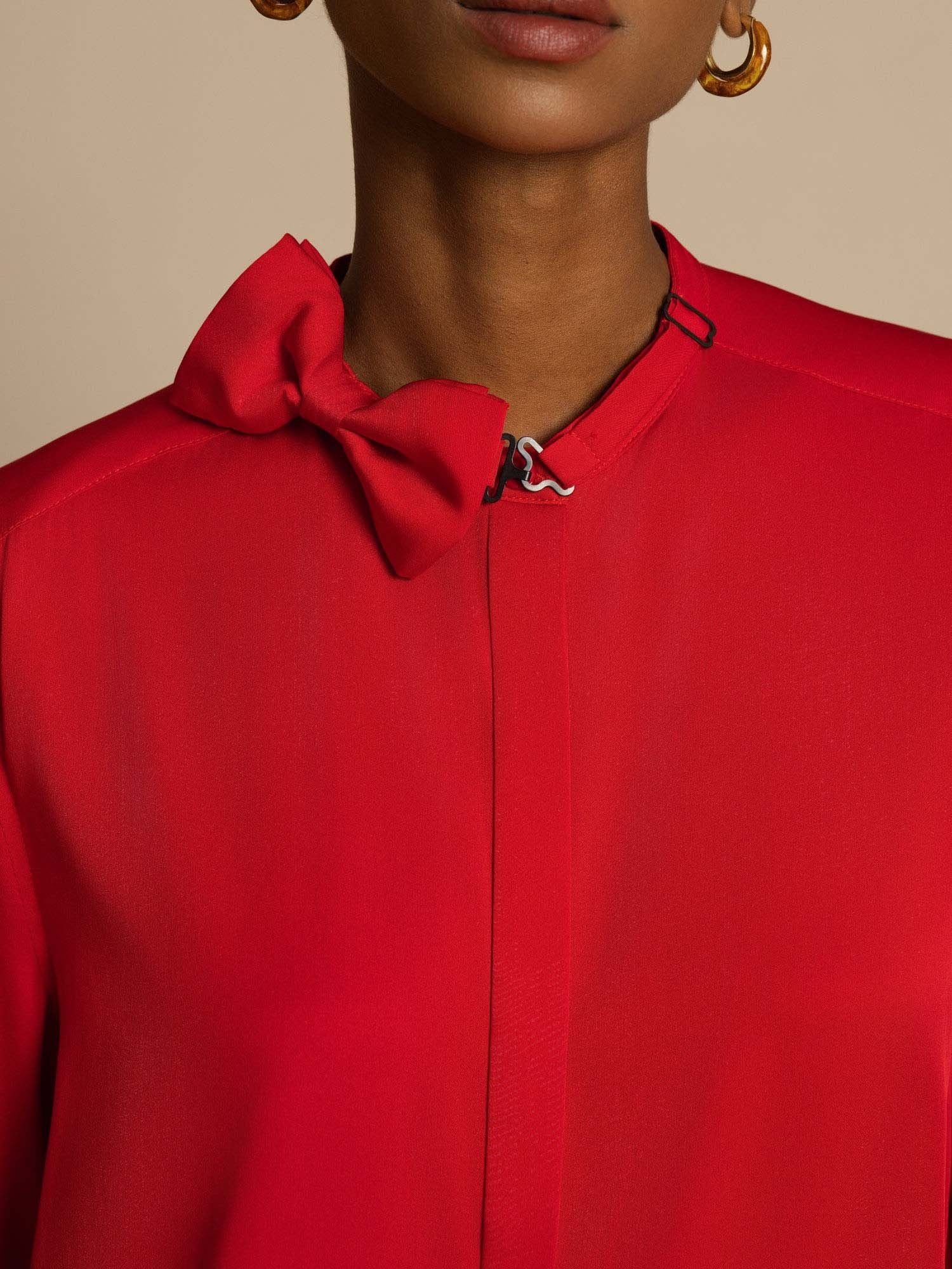 [Vin] SilkSilky-SE 19Momme Silke Lång Ärm Ståkrage Blus 004