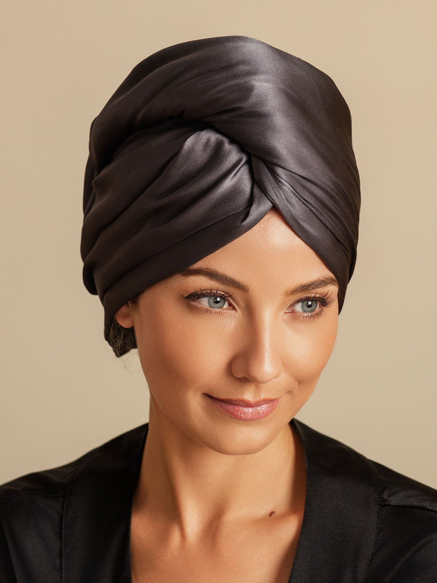 [Mörkgrå] SilkSilky-SE Rent Silke Hair Towel Wrap 003,