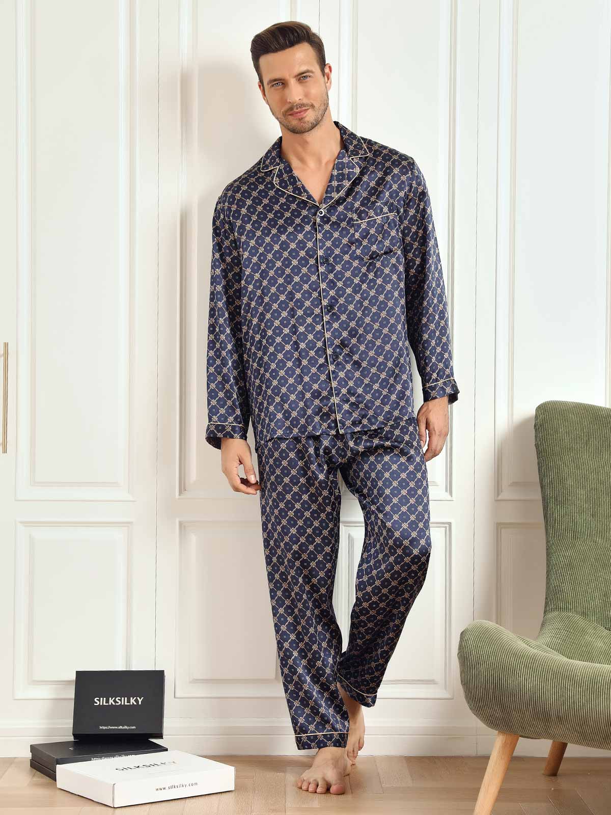 [Marin Kedja] SilkSilky-SE Long Sleeve Lapel Collar Herr Pyjama 002