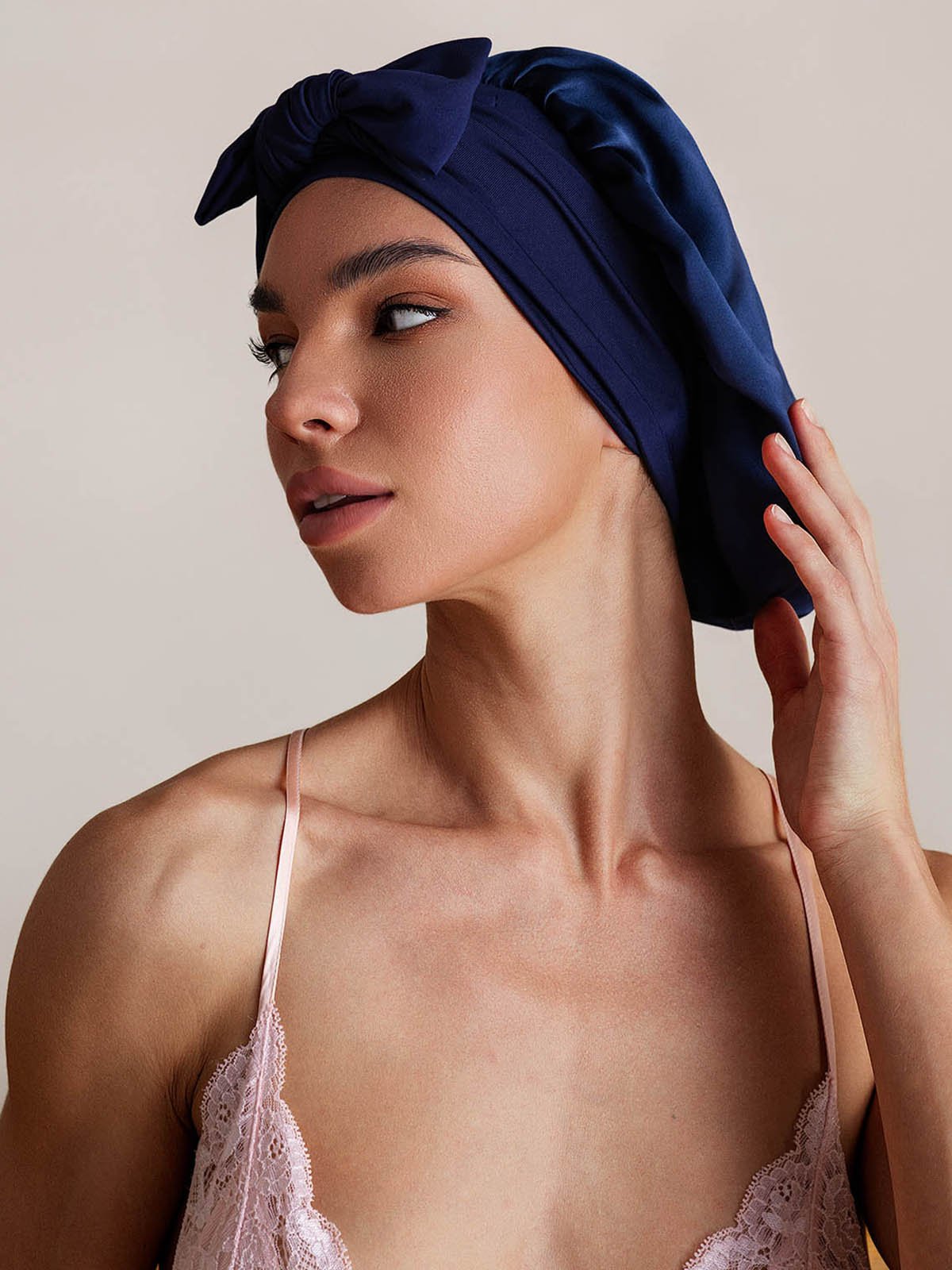SilkSilky-SE Rent Silke Sleep Cap Mörkblå 002