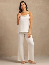 [Vit] SilkSilky-SE 19Momme Spaghetti Rem Djup Rund Halsringning Camisole Set 003