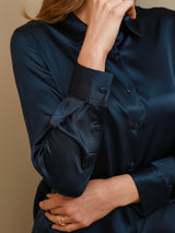 [Mörkblå] SilkSilky-SE Long Sleeve Lapel Collar Damskjorta 004