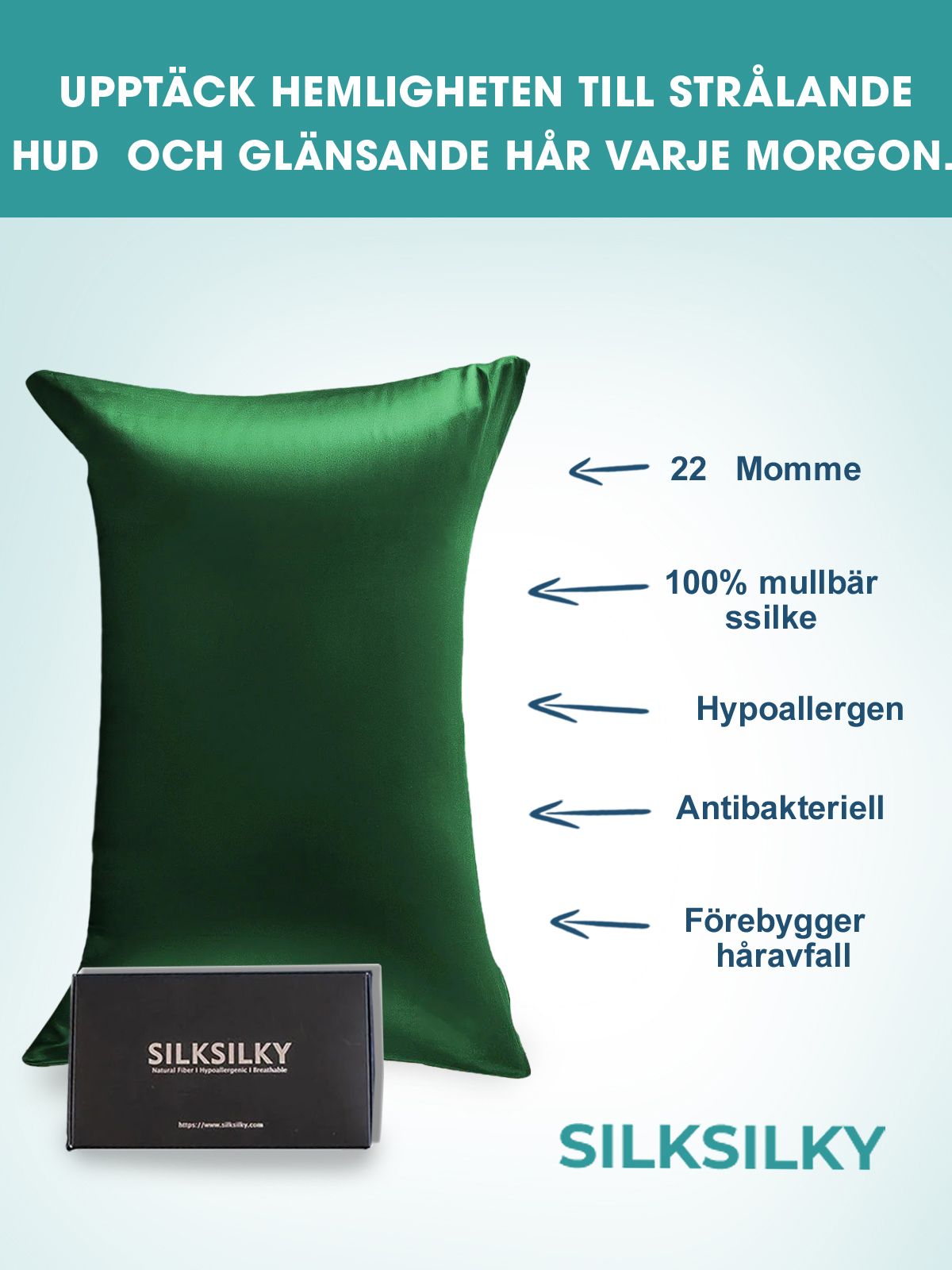 [Mörkgrön] SilkSilky-SE 22Momme Rent Silke Pillowcase 002