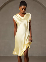 [Gul] SilkSilky-SE Cap Sleeve V Neck Nattlinne 005