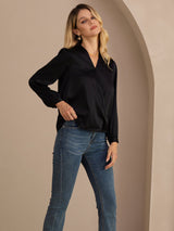 [Svart] SilkSilky-SE Long Sleeve Blouse 004