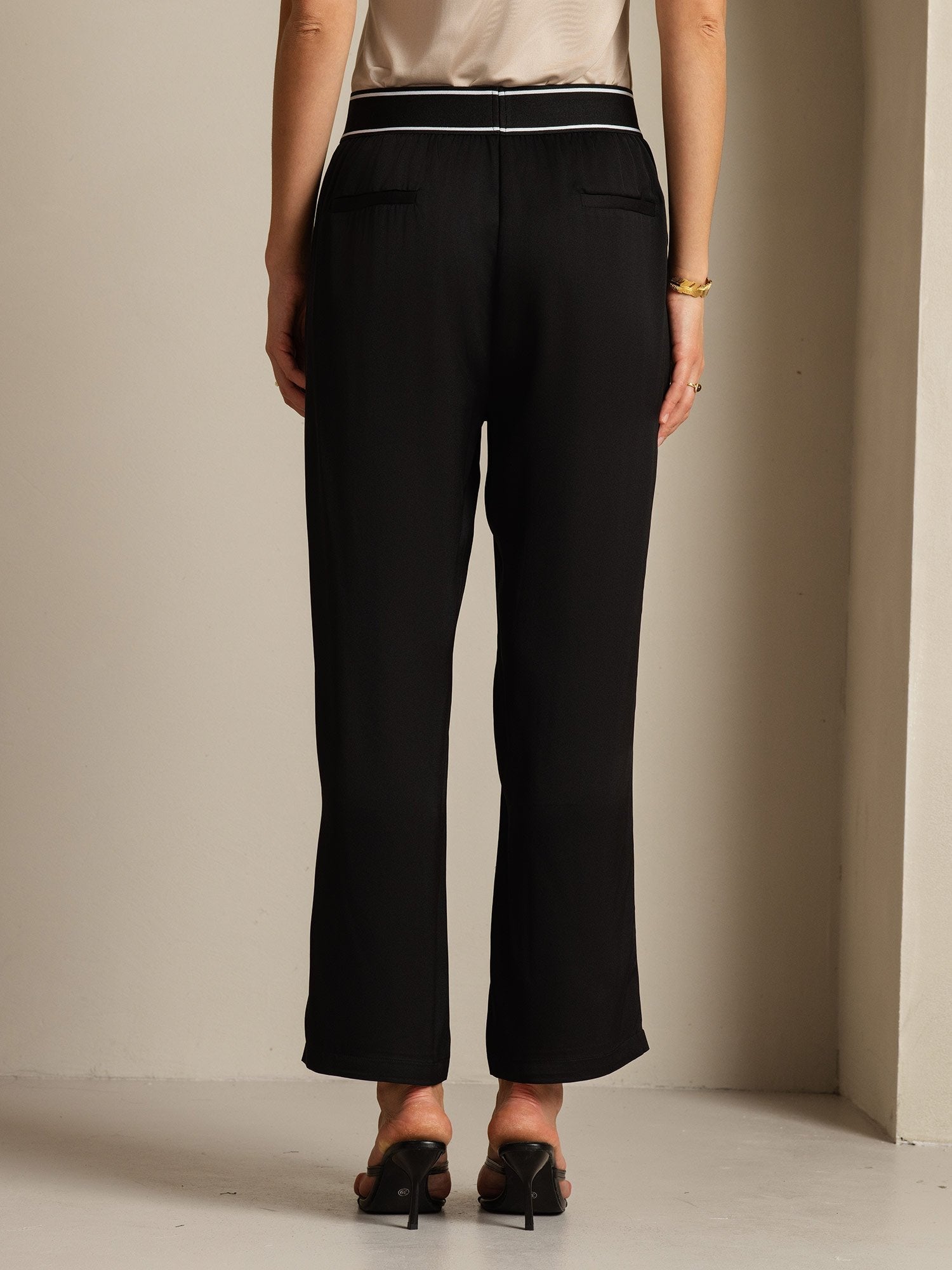 [Svart] SilkSilky-SE 22Momme Silke Womens Pants 002