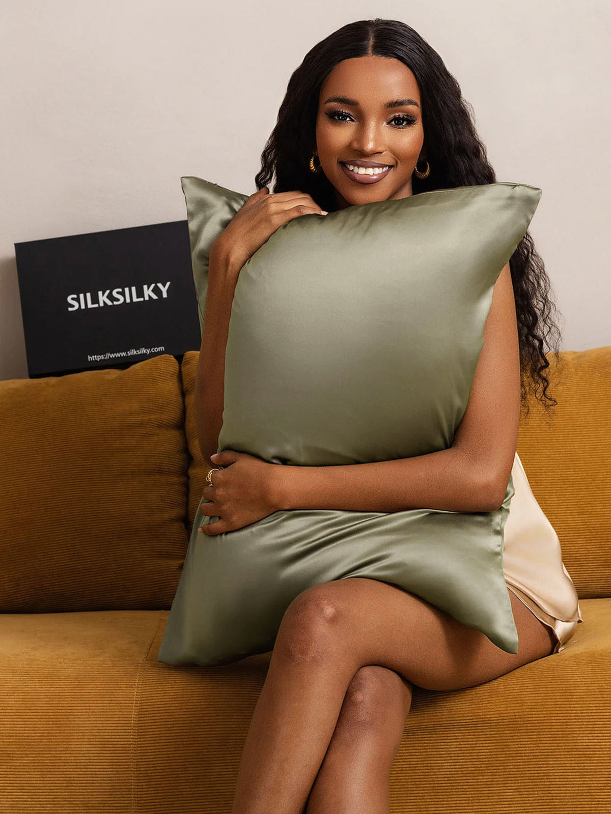 [Olivgrön] SilkSilky-SE 19Momme Rent Silke Pillowcase 002