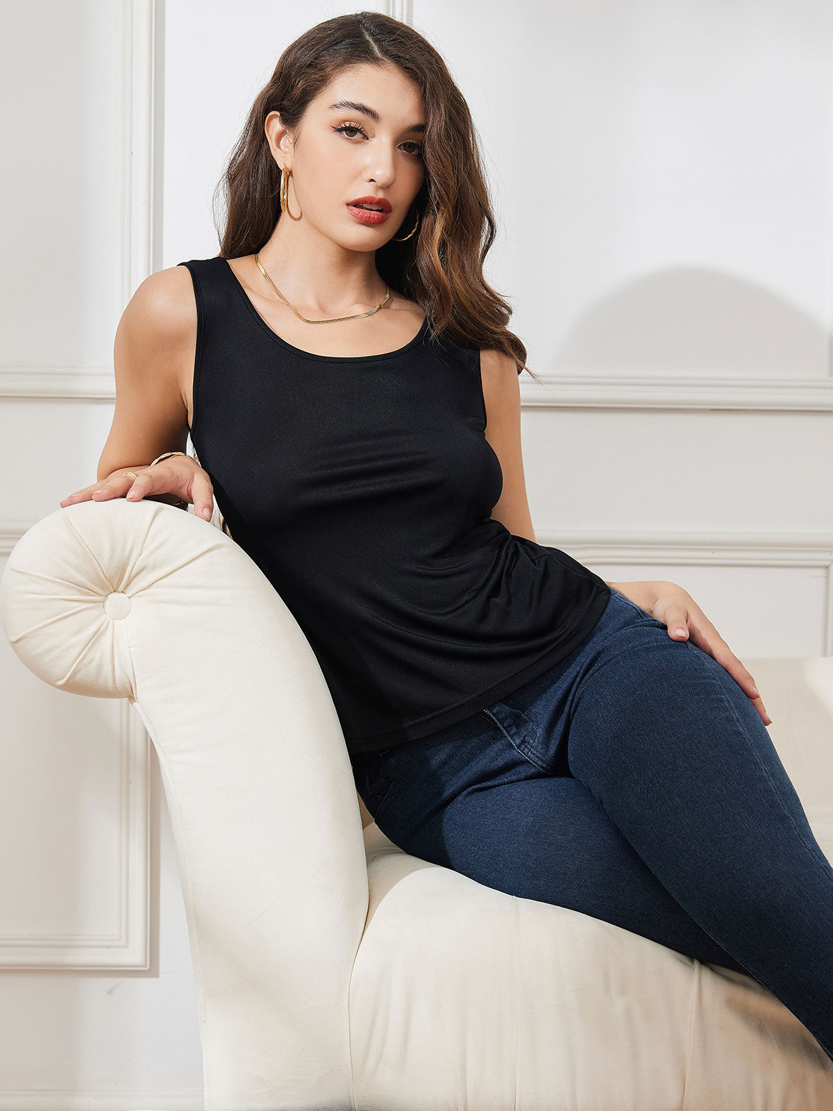 SilkSilky SE Silke Stickad Ärmlös Round Neck Dam T Shirt Svart 004