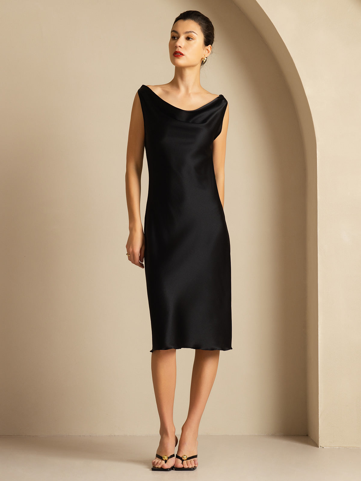 [Svart] SilkSilky-SE 19Momme Silke Dress 005