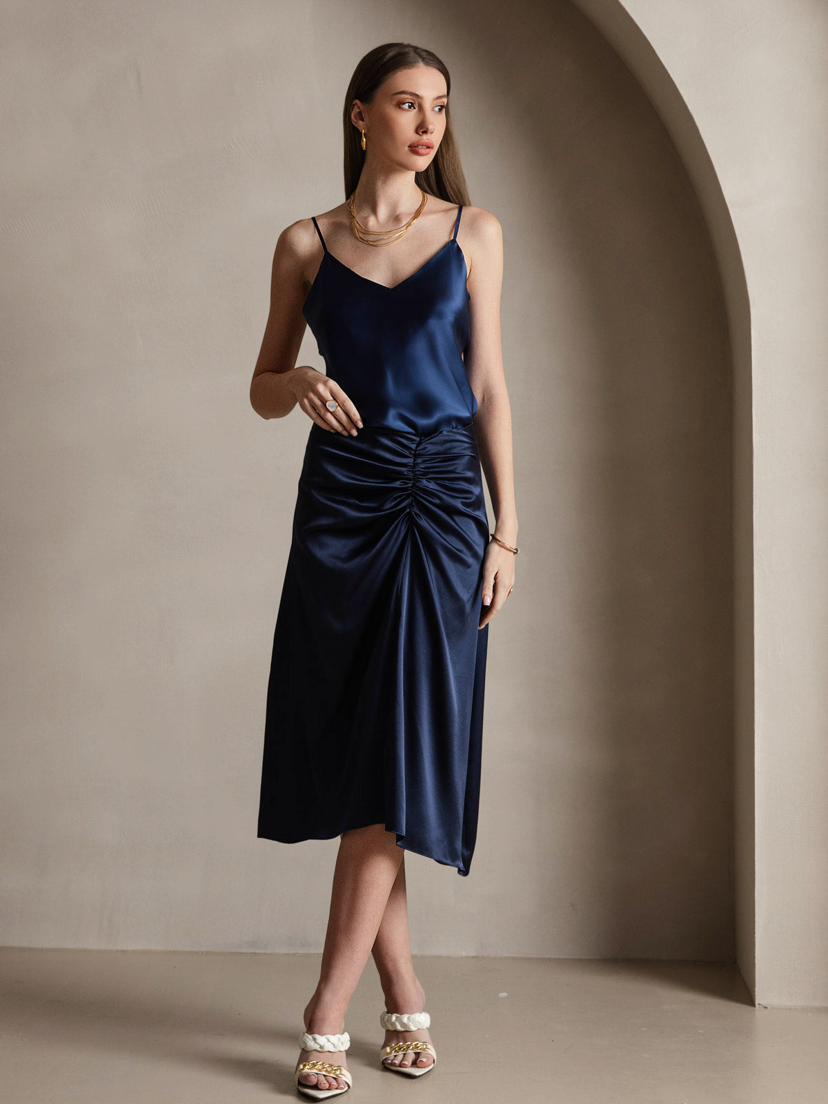 [Mörkblå] SilkSilky-SE Rent Silke Camisoles 005,