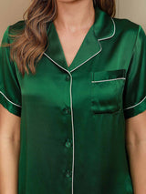 [Grön] SilkSilky-SE Short Sleeve Lapel Collar Dam Pyjama 004