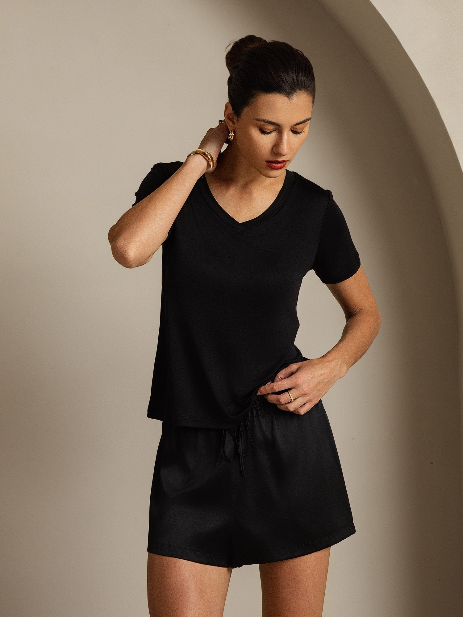 [Svart] SilkSilky-SE Rent Silke Womens T-Shirt 005