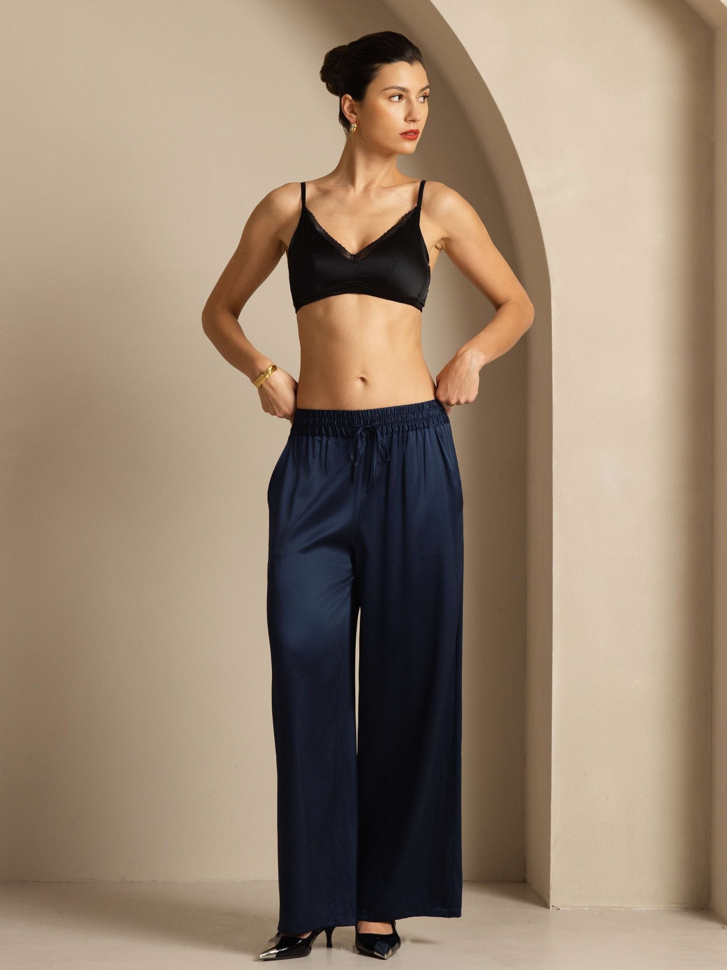 [Mörkblå] SilkSilky-SE 19Momme Womens Pants 008