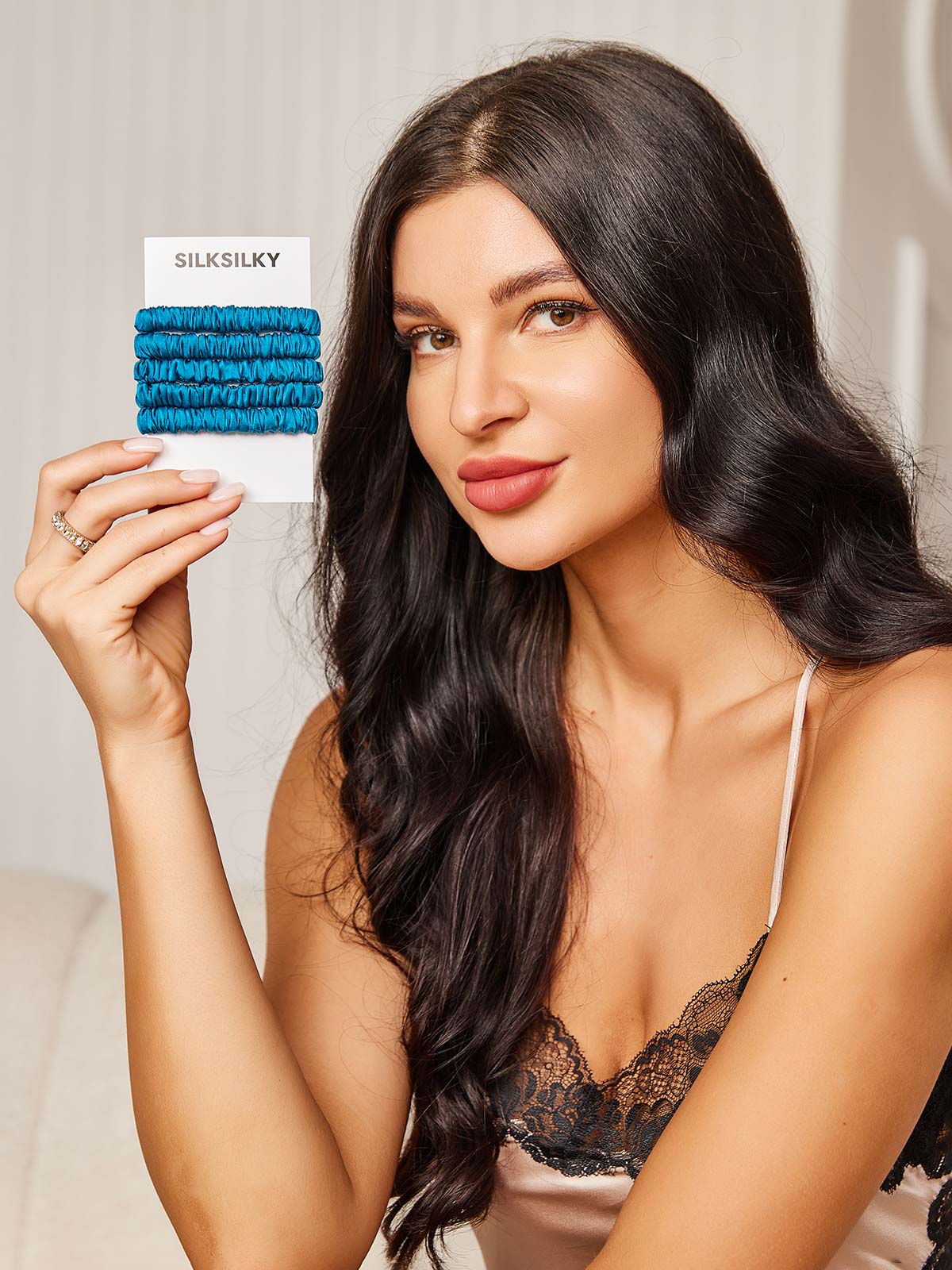 [Kungsblått] SilkSilky-SE 19Momme Rent Silke Scrunchie 002