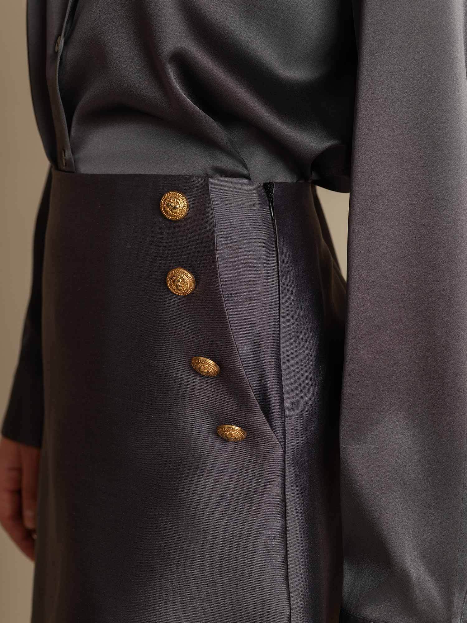 [Grå] SilkSilky-SE 32Momme Silk-Wool Blend Skirt 004,