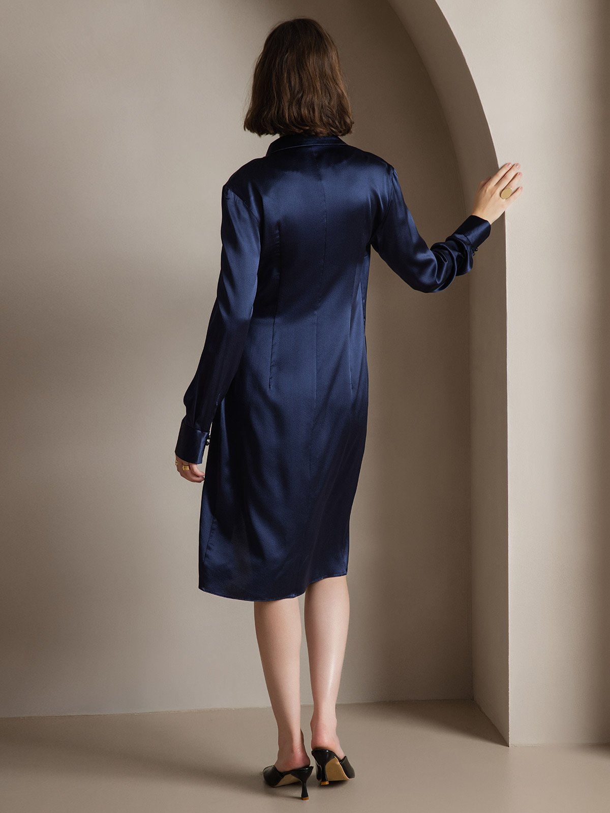 [Mörkblå] SilkSilky-SE 19Momme Silke Dress 002