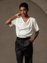 [Vit] SilkSilky-SE Short Sleeve Cowl Neck Damblusar 005