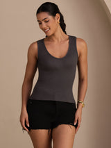[Grå] SilkSilky-SE Sleeveless Deep V Neck Cami Toppar 001