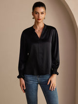 [Svart] SilkSilky-SE Long Sleeve Damblusar 001