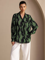 [Svart Mossa] SilkSilky-SE Long Sleeve Lapel Collar Blus 001
