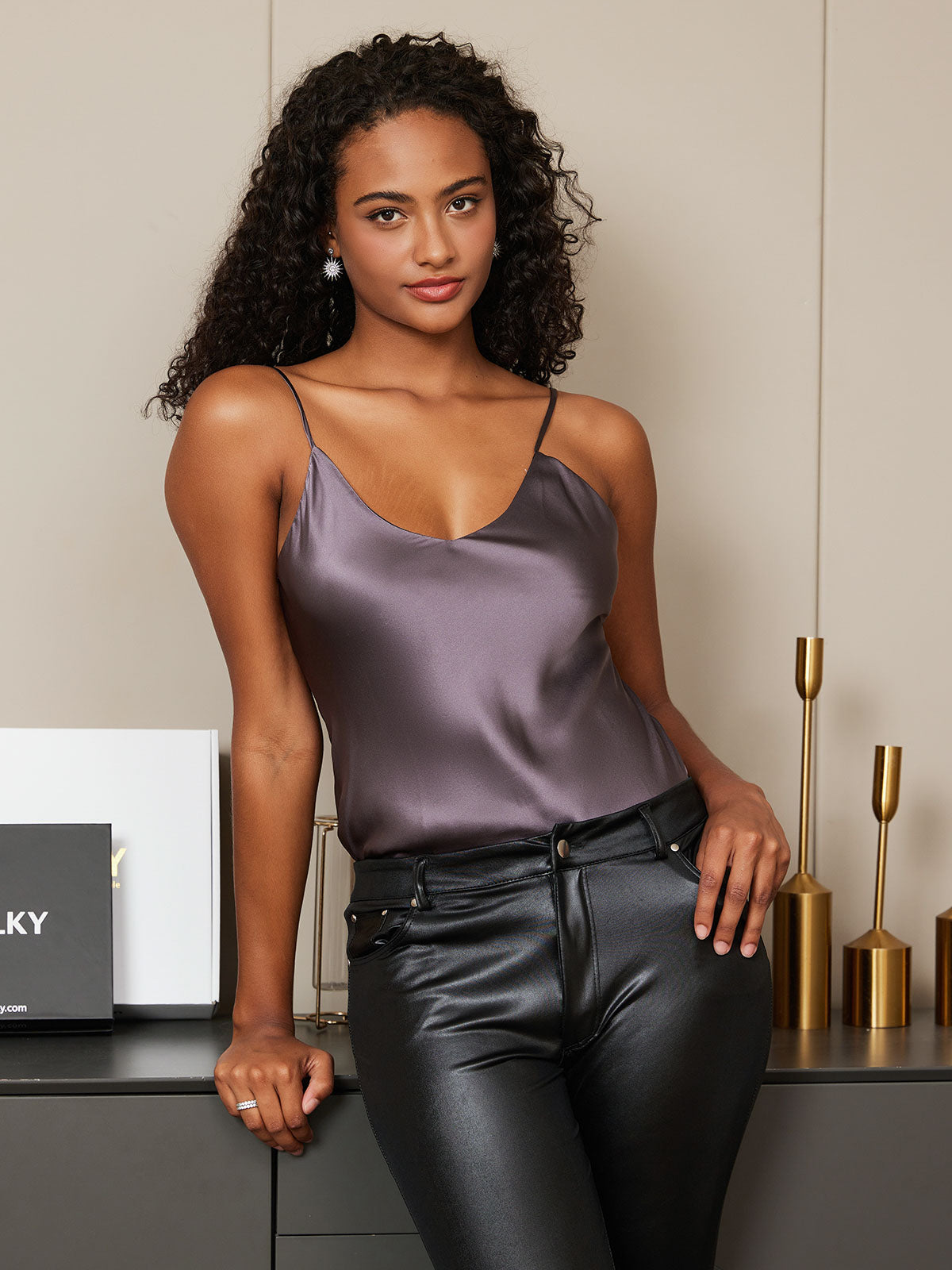 [Lila Grå] SilkSilky-SE Rent Silke Ärmlös Camisoles 004