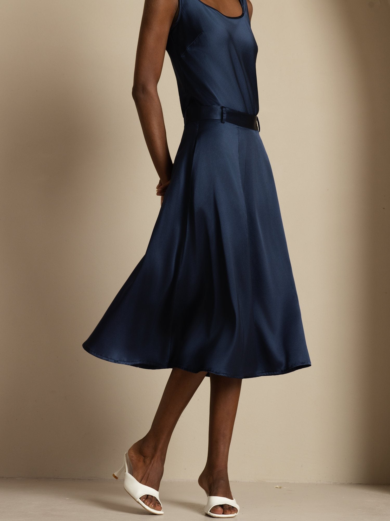 [Mörkblå] SilkSilky-SE 19Momme Silke Skirt 004