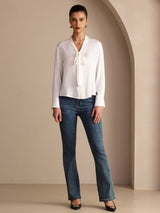 [Vit] SilkSilky-SE Long Sleeve Tie Neck Damblusar 007