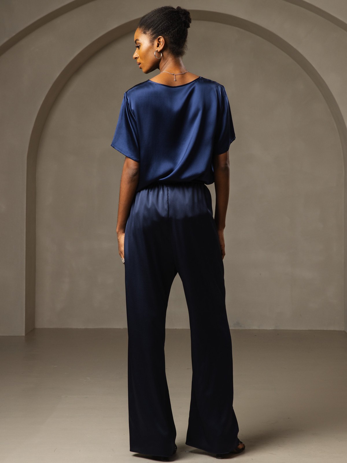 SilkSilky-SE Rent Silke Kort Ärm Womens T-Shirt Mörkblå 002