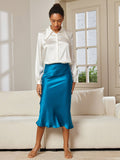 SilkSilky-SE 19Momme Rent Silke Skirt Kungsblått 001