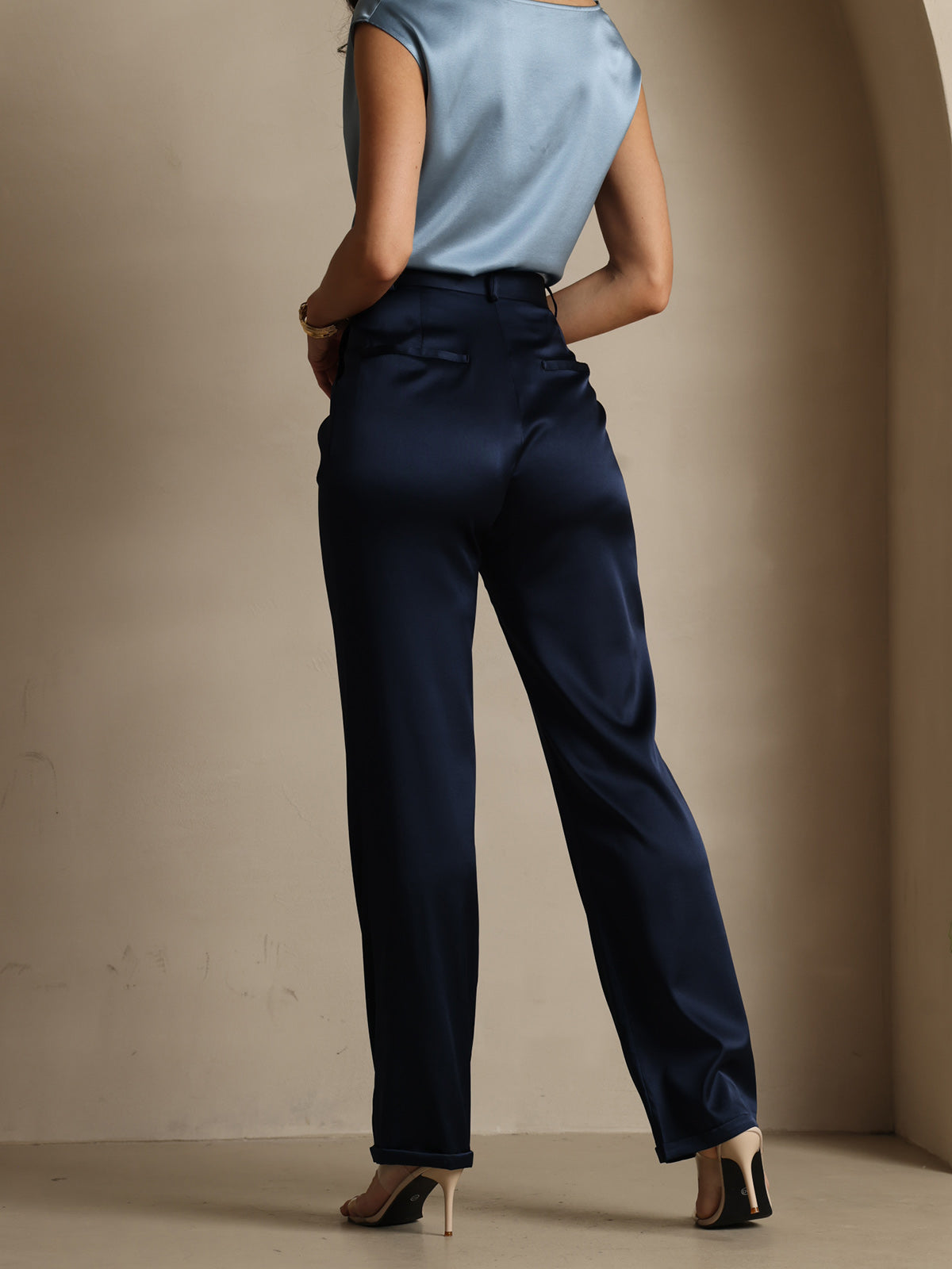[Mörkblå] SilkSilky-SE 19Momme Silke Womens Pants 002