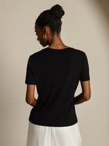 [Svart] SilkSilky-SE Short Sleeve V Neck Dam T-Shirt 002
