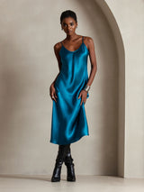[Kungsblått] SilkSilky-SE Spaghetti Strap V Neck Klänning 006