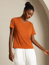 [Orange] SilkSilky-SE Short Sleeve V Neck Dam T-Shirt 003