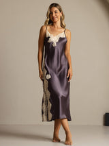 [Lila Grå] SilkSilky-SE Rent Silke Nightgown 003,