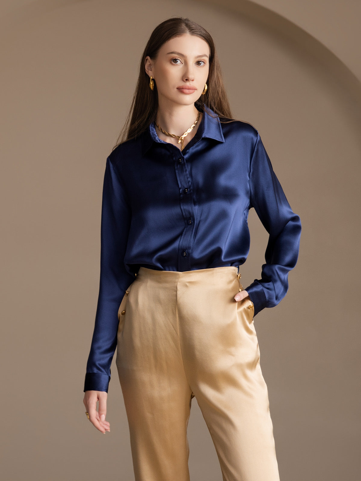 [Champagne] SilkSilky-SE 19Momme Silke Womens Pants 009