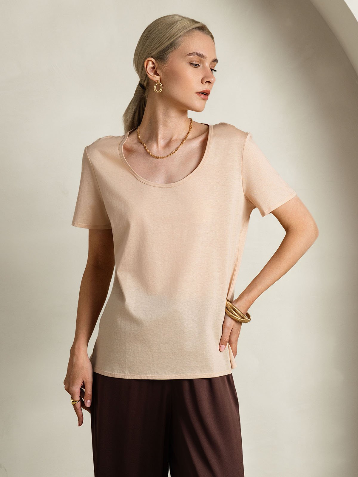 SilkSilky-SE Silke Kort Ärm Womens T-Shirt Beige 006