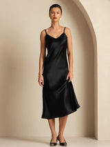 [Svart] SilkSilky-SE Spaghetti Strap V Neck Klänning 004