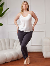 [Vit] SilkSilky-SE Spaghetti Rem V Ringning Plus Storlek Cami Toppar 005