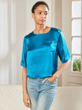 SilkSilky SE Rent Silke Hårärm Båthals Dam T Shirt Kungsblått 004