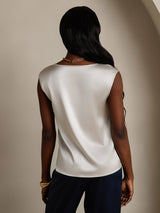 [Ljusgrå] SilkSilky-SE Cap Sleeve Round Neck Dam T-Shirt 002