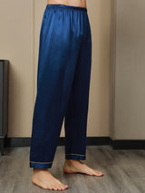 [Mörkblå] SilkSilky-SE Rent Silke Mens Sleep Bottoms 005,