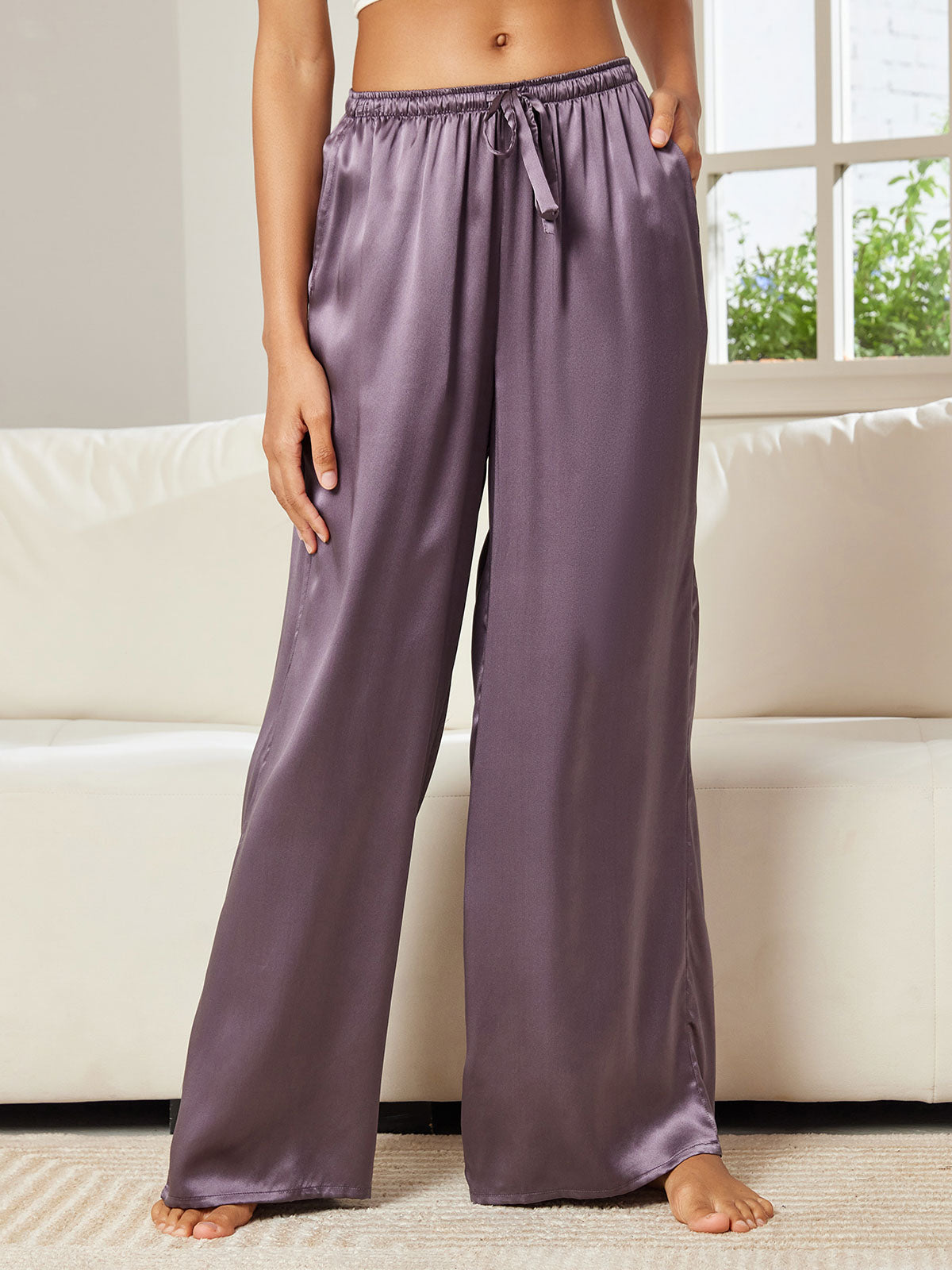 [Lila Grå] SilkSilky-SE Rent Silke Womens Pants 001