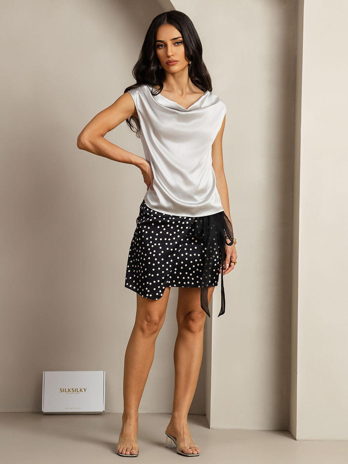 [Silver] SilkSilky-SE 19Momme Silke Ärmlös Womens T-Shirt 003