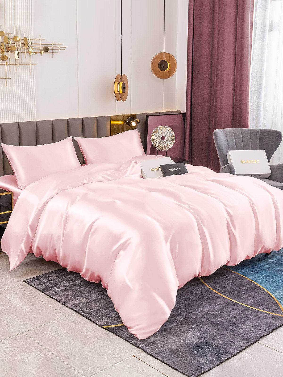 SilkSilky SE 19Momme Rent Silke Bedding Set Rosa 004