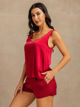 [Vin] SilkSilky-SE 19Momme Ärmlös Djup Rund Halsringning Dam Pyjama 003